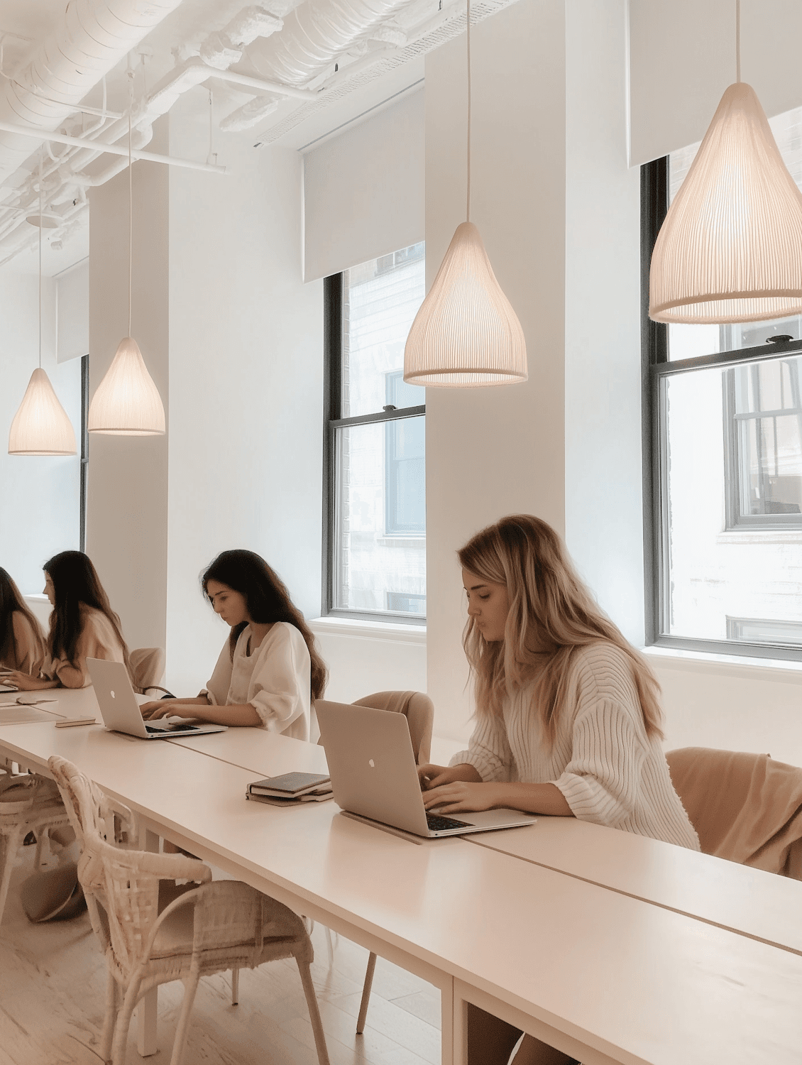 The Brightlane team working together in a bright studio